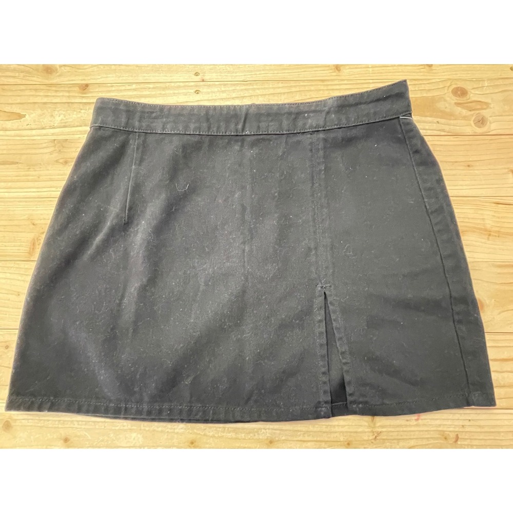 Lioness Black Denim Mini Skirt Front Slit Back Zip XXL‎ Designed Australia